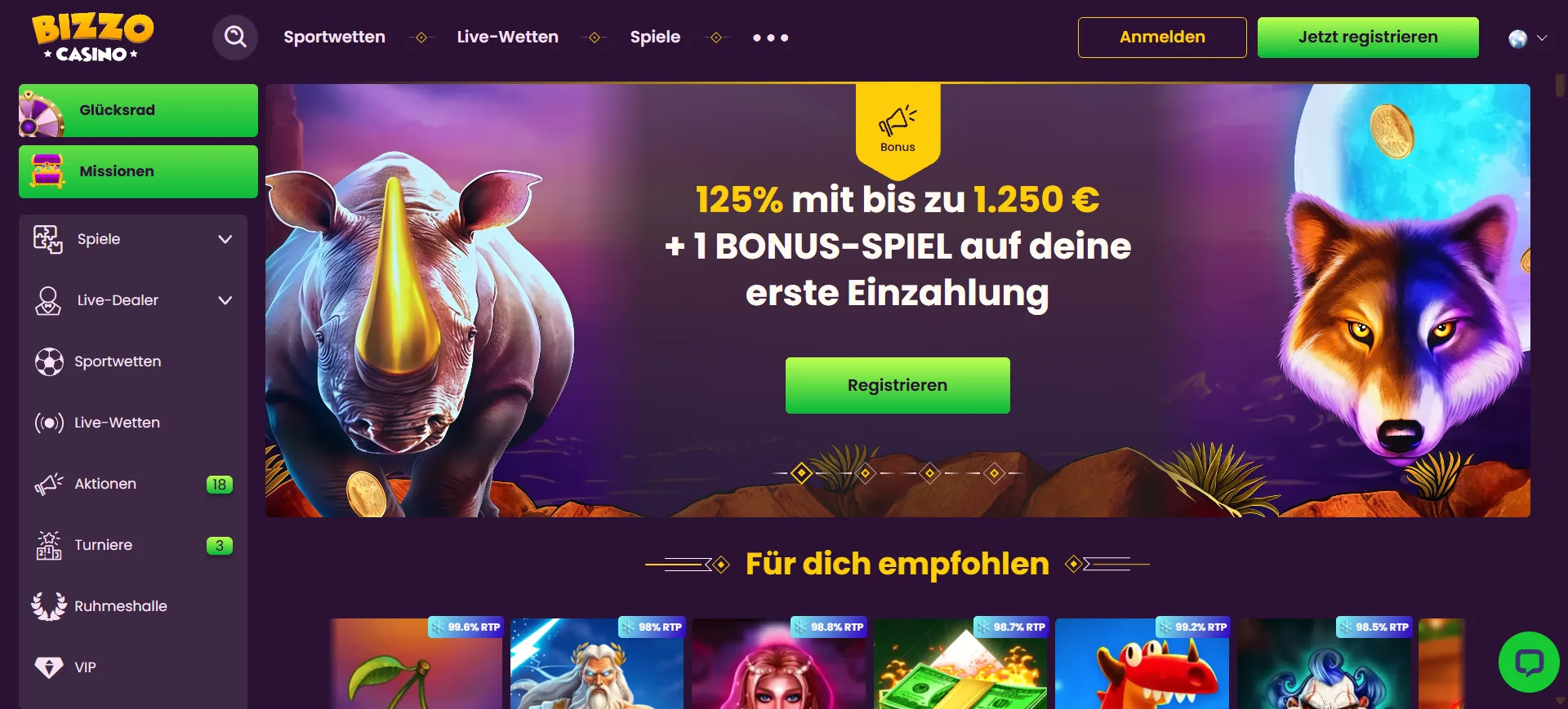 Bizzo Casino Screen